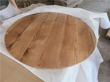 無垢材ホワイトオークラウンドダイニングルームテーブルトップ